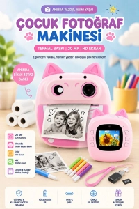 Çocuk Fotoğraf Makinesi Anında Termal Baskılı – 20 MP Çift Kameralı, 2.0” HD Ekranlı, Siyah Beyaz Baskı, Eğitici 